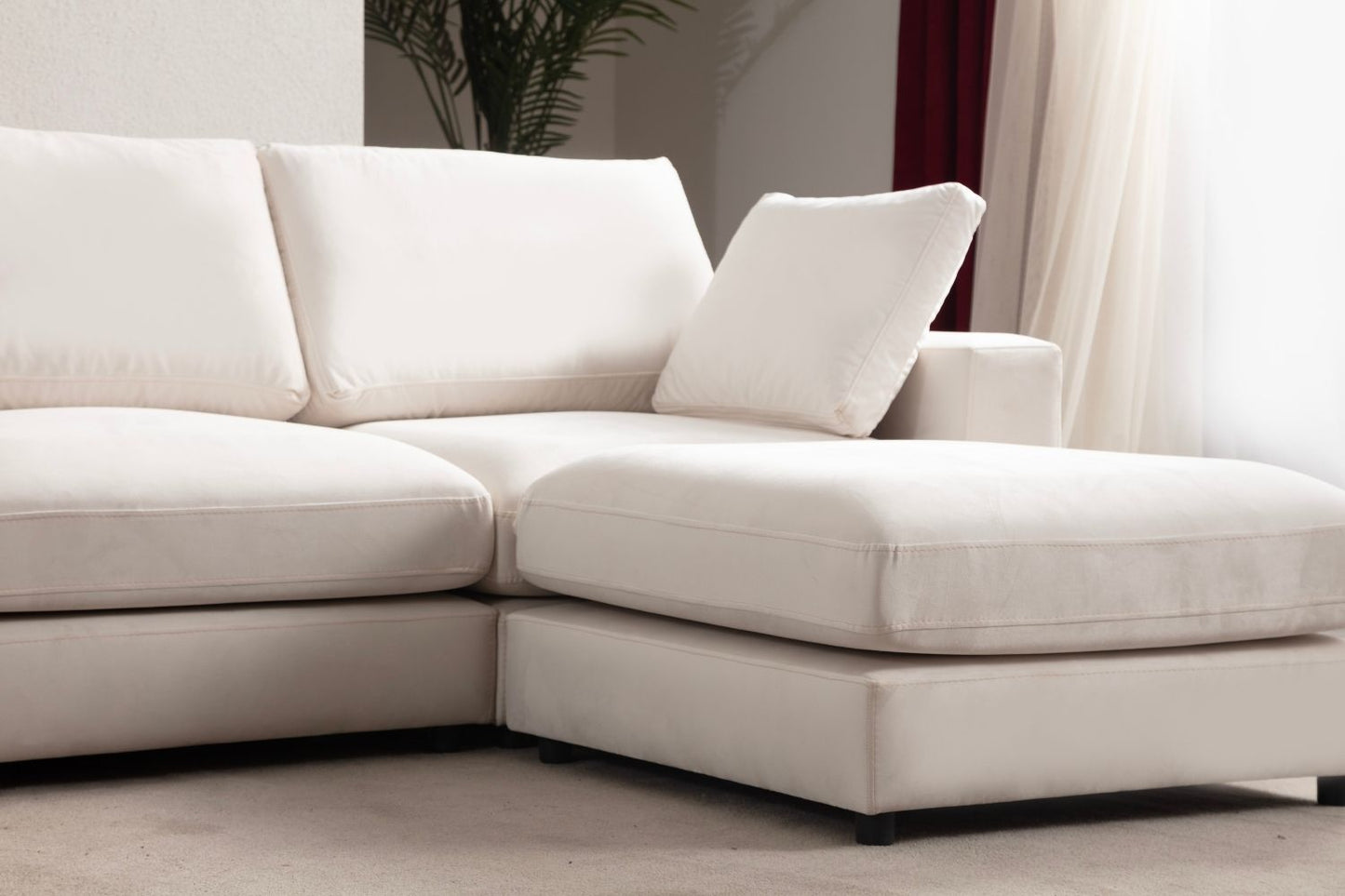 Canapé Julia Modulable Velours Blanc 4+1 Pouf