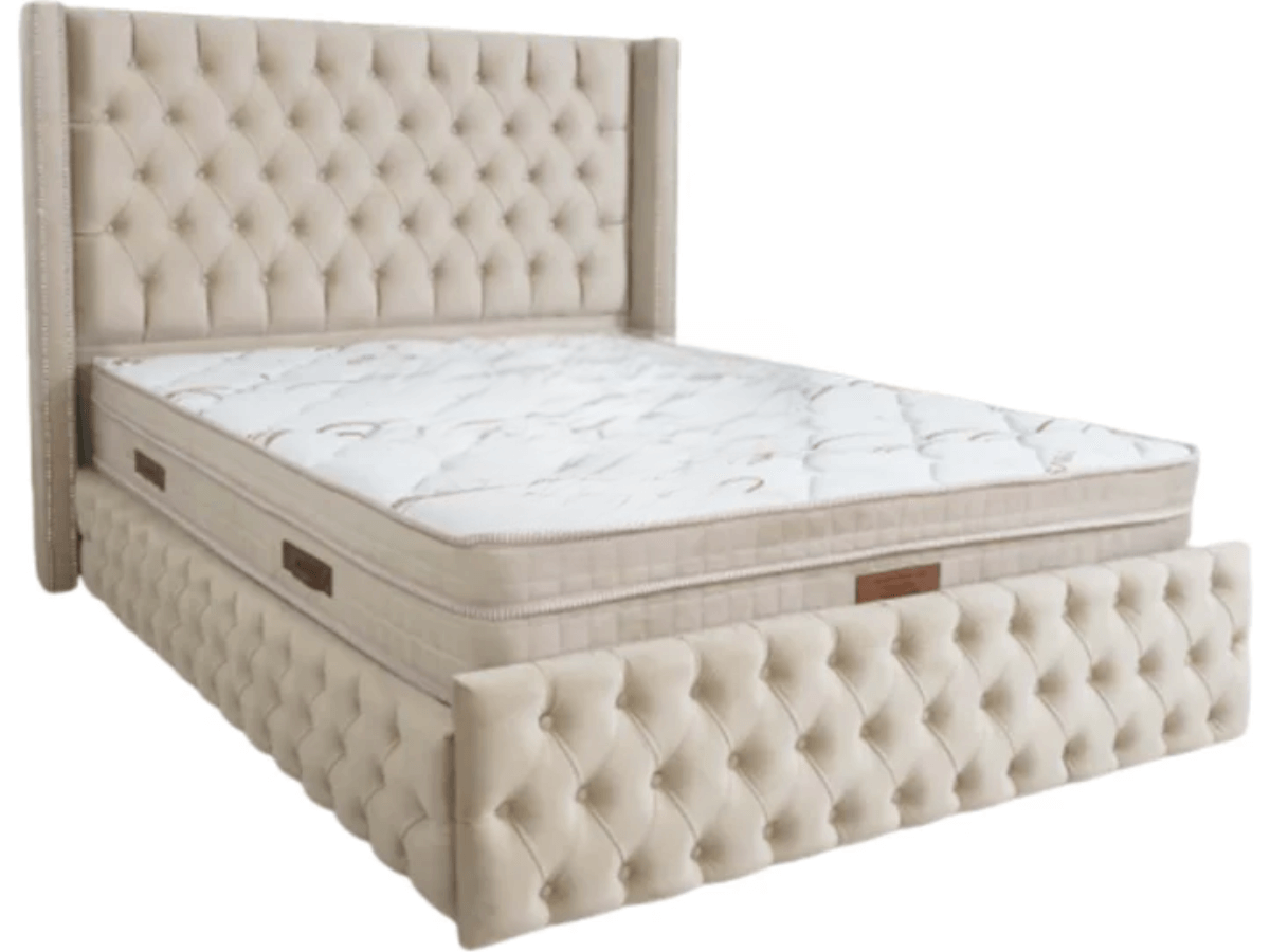 Cadre De Lit CLOUTE Velours Beige